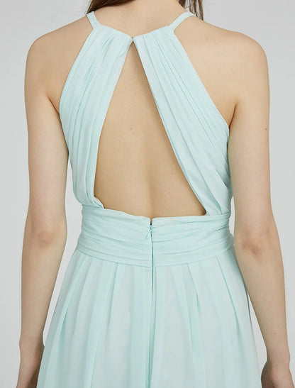 DingjiSheath / Column Jewel Neck Knee Length Chiffon Bridesmaid Dress with Ruched / Side Draping
