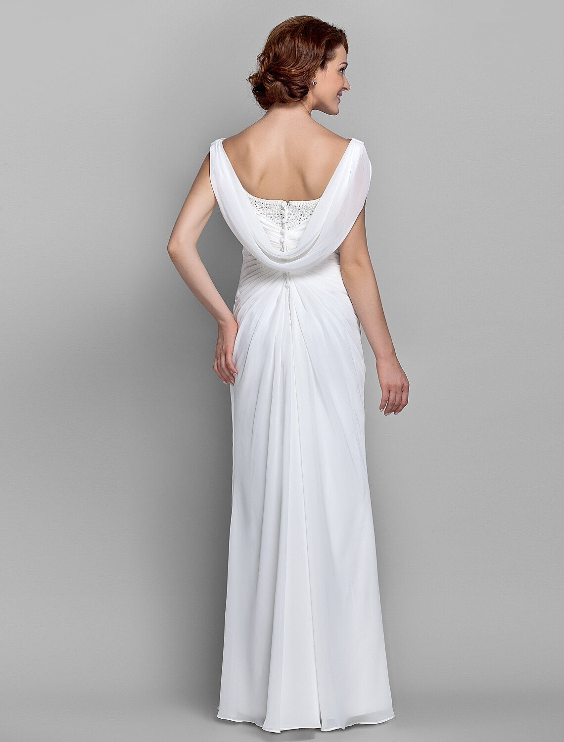 Aimishang Sheath / Column Mother of the Bride Dress Fall Wedding Guest Dresses Vintage Inspired Cowl Neck Floor Length Chiffon Sleeveless with Buttons Criss Cross Crystals