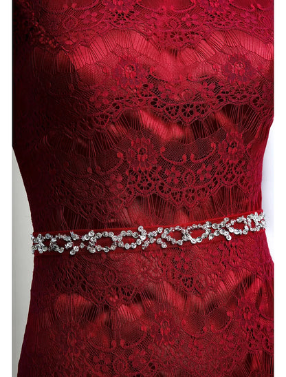 Mermaid / Trumpet Mother of the Bride Dress Jewel Neck Ankle Length Lace Tulle Sleeveless No with Lace Crystals