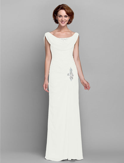 Aimishang Sheath / Column Mother of the Bride Dress Fall Wedding Guest Dresses Vintage Inspired Cowl Neck Floor Length Chiffon Sleeveless with Buttons Criss Cross Crystals
