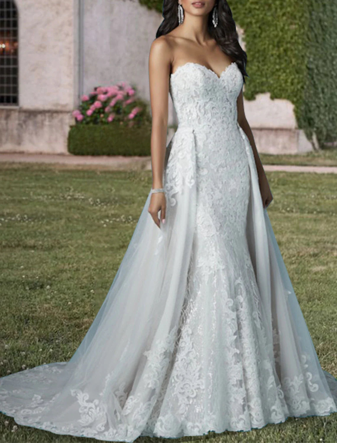 Aimishang Engagement Formal Wedding Dresses Two Piece Sweetheart Strapless Court Train Lace Bridal Gowns With Sequin Appliques