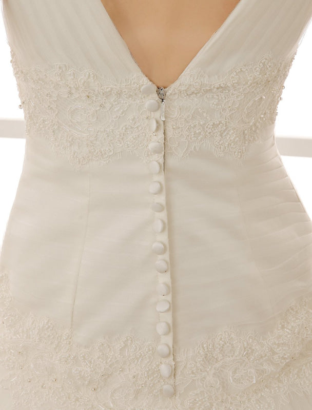 V-Neck Mermaid Brides Wedding Dress With Flowers Detailing