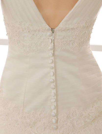 V-Neck Mermaid Brides Wedding Dress With Flowers Detailing