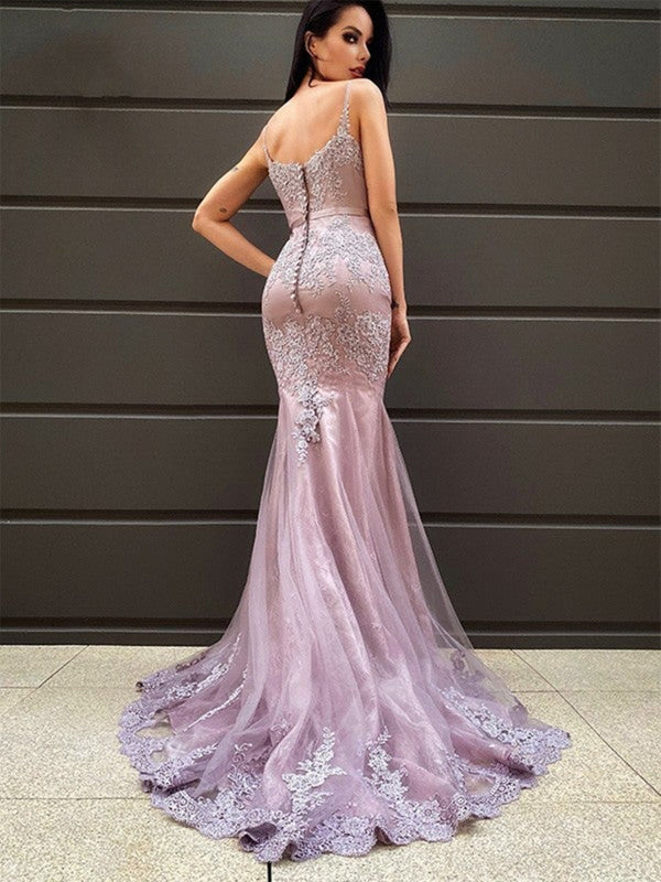 V Neck Mermaid Purple Lace Long Prom Dresses, Mermaid Purple Formal Dresses, Purple Lace Evening Dresses