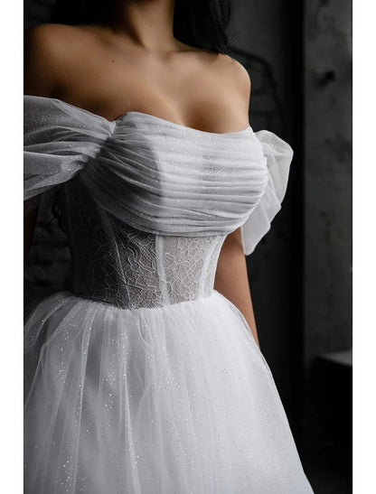 Aimishang Bridal Shower Simple Wedding Dresses Wedding Dresses A-Line Scoop Neck Sleeveless Tea Length Satin Bridal Gowns With Solid Color