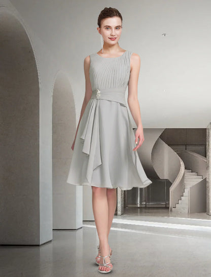 Aimishang  Two Piece A-Line Mother of the Bride Dress Church Elegant Jewel Neck Knee Length Chiffon Sleeveless with Pleats Ruched
