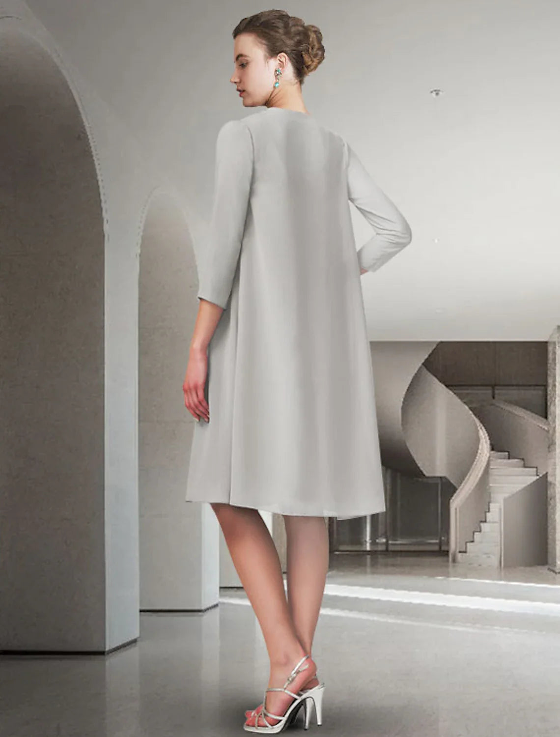 Aimishang  Two Piece A-Line Mother of the Bride Dress Church Elegant Jewel Neck Knee Length Chiffon Sleeveless with Pleats Ruched
