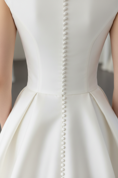 Vintage Designer Wedding Dresses With Train Sleeveless Buttons Satin Bridal Gowns