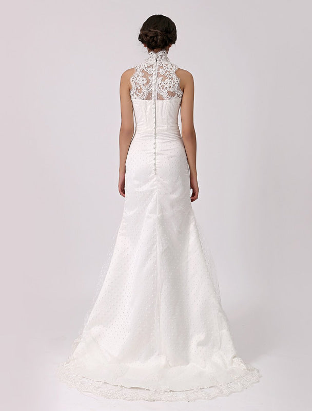 Vintage Inspired Illusion Neck Sheath/Column Wedding Dress With Lace Overlay Exclusive