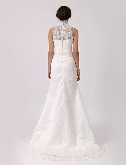 Vintage Inspired Illusion Neck Sheath/Column Wedding Dress With Lace Overlay Exclusive