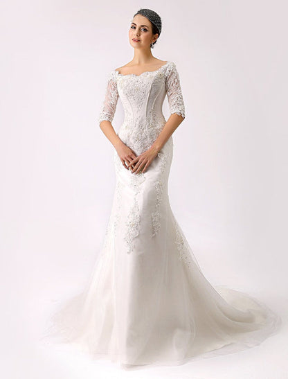 Vintage Inspired Off The Shoulder Mermaid Lace Wedding Gown