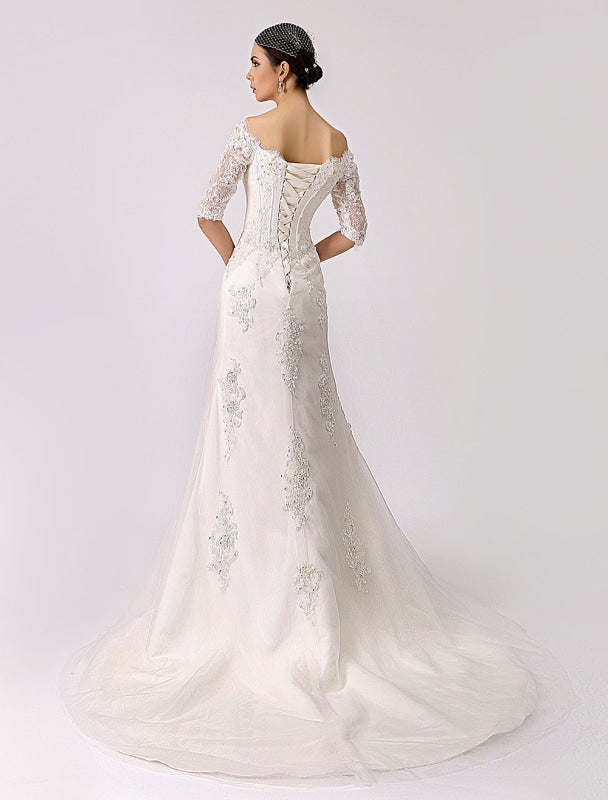 Vintage Inspired Off The Shoulder Mermaid Lace Wedding Gown