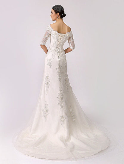 Vintage Inspired Off The Shoulder Mermaid Lace Wedding Gown