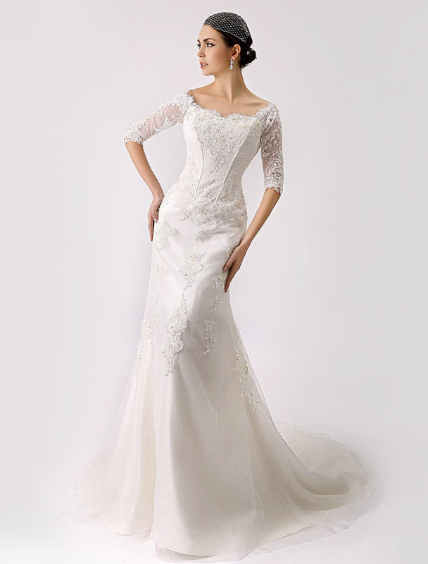 Vintage Inspired Off The Shoulder Mermaid Lace Wedding Gown