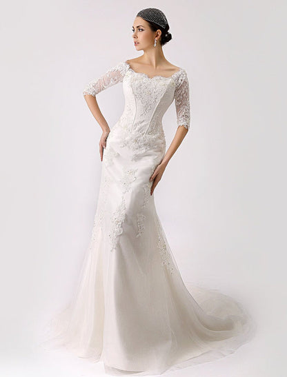 Vintage Inspired Off The Shoulder Mermaid Lace Wedding Gown