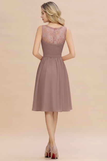 Elegant Ruffle Chiffon Short Bridesmaid Dress Sleeveless V-Neck Aline Knee Length Homecoming Dress