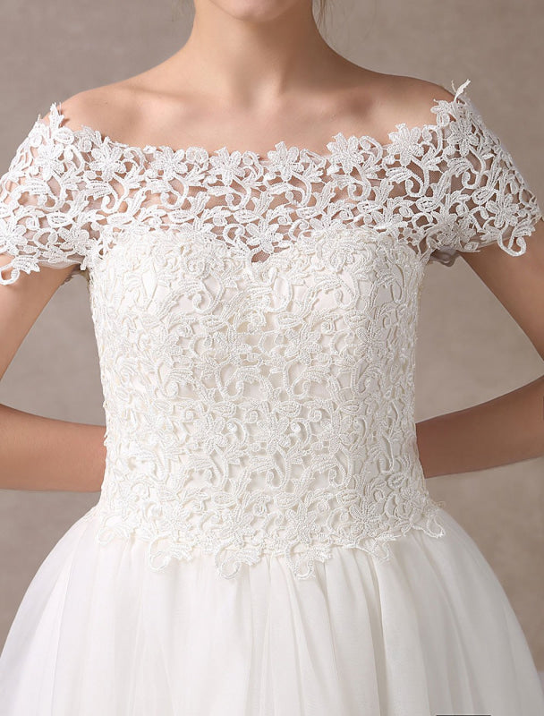 Vintage Wedding Dresses 1950S Off The Shoulder Ivory Lace Short Sleeve Ankle Length Bridal Dress Exclusive