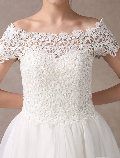 Vintage Wedding Dresses 1950S Off The Shoulder Ivory Lace Short Sleeve Ankle Length Bridal Dress Exclusive