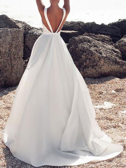 Vintage Wedding Dresses Jewel Neck Sleeveless Bows With Train Satin Bridal Gowns
