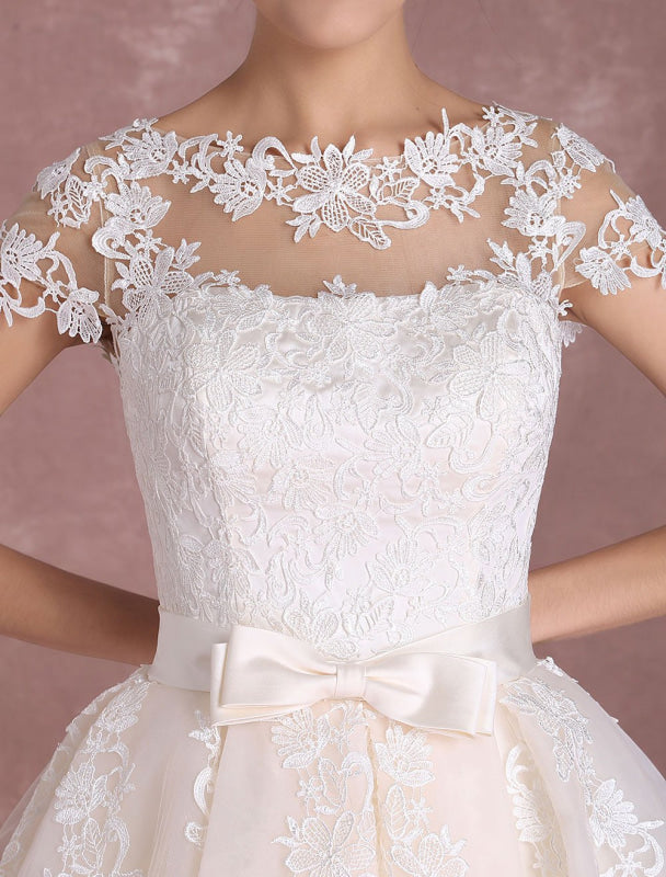 Vintage Wedding Dresses Short Lace Applique Bridal Gown
