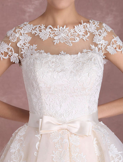 Vintage Wedding Dresses Short Lace Applique Bridal Gown