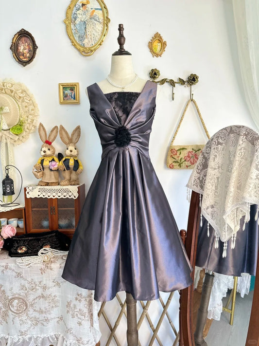 Girlhomeshops-Silver purple vintage short satin homecoming dress birthday dress gh5222