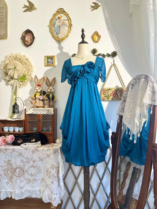 Girlhomeshops-New peacock blue vintage bow-knot short chiffon homecoming dress, birthday party dress gh5195