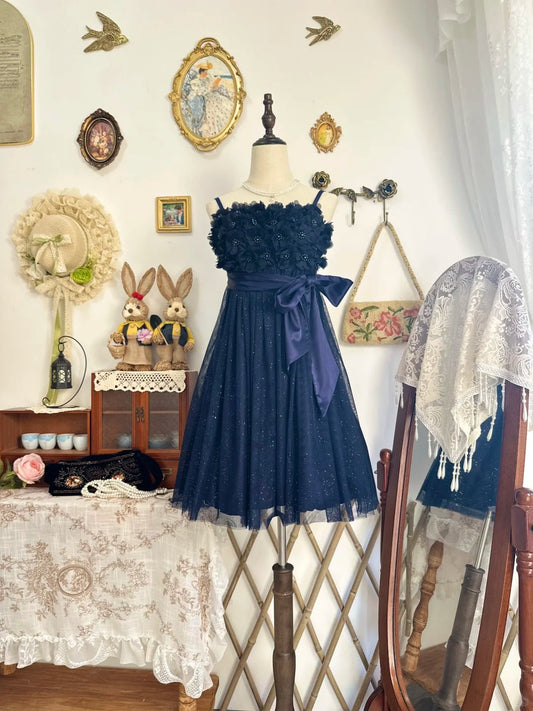 Girlhomeshops-Navy blue shiny vintage short beaded chiffon homecoming dress birthday dress gh5212