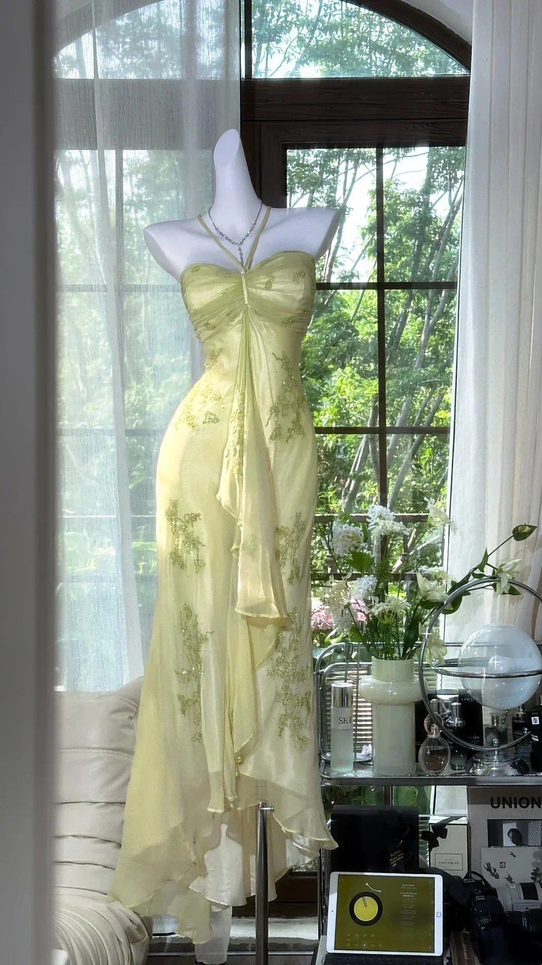 ✨Girlhomeshops-Green beaded exquisite gorgeous long chiffon Prom dress evening dress party dress gh4987