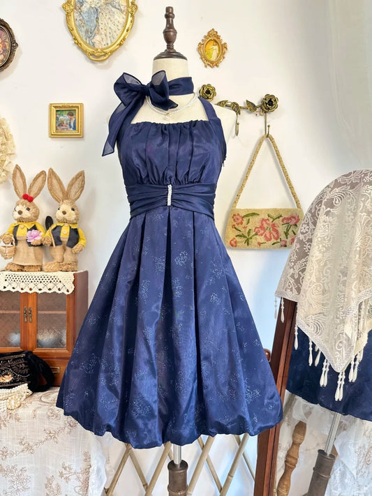 Girlhomeshops-New navy blue vintage sweet beaded short satin homecoming dress for birthdays and parties gh5196