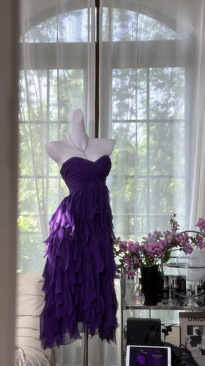Purple Short Homecoming Dress Ruffle Chiffon Prom Dress Evening Dress Party Dress gh4817