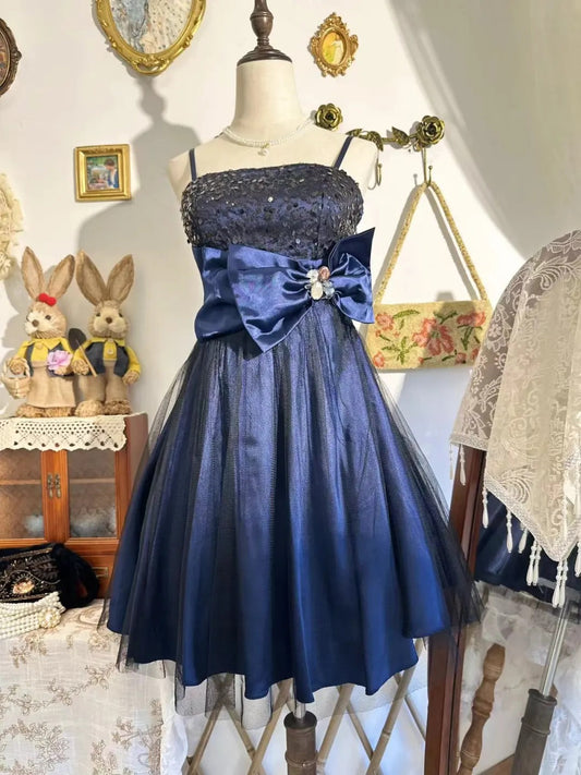 Girlhomeshops-New vintage bow sweet short satin homecoming dress birthday party dress gh5194