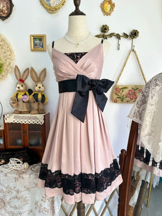 Girlhomeshops-Pink butterfly lace vintage short satin homecoming dress birthday dress gh5219