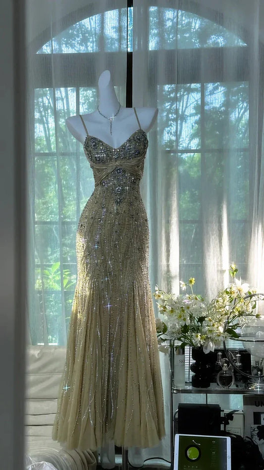 Vintage Beading Long Elegant Chiffon Homecoming Dress Ball Dress Evening Dress Birthday Party Dress Date Dress Prom Dress gh4681