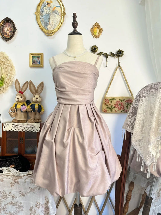 Girlhomeshops-Pink satin vintage short bud homecoming dress birthday dress gh5214