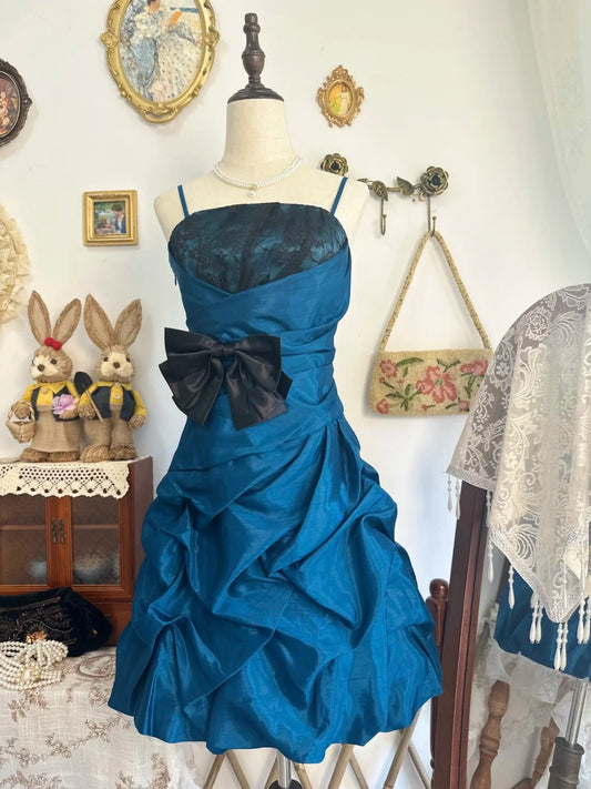 Girlhomeshops-Lake blue bud dress vintage short satin homecoming dress birthday dress gh5216