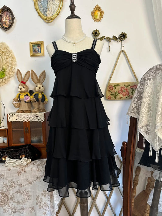 Girlhomeshops-Black ruffled vintage short chiffon homecoming dress birthday dress gh5217