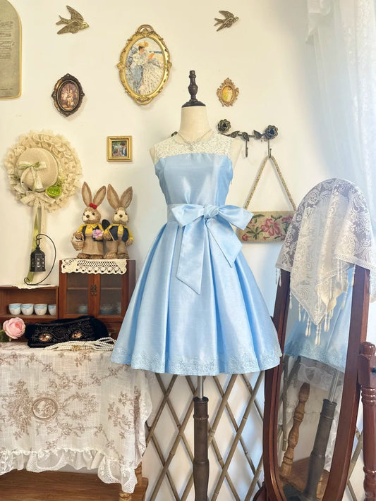 Girlhomeshops-Blue satin vintage short homecoming dress birthday dress gh5215