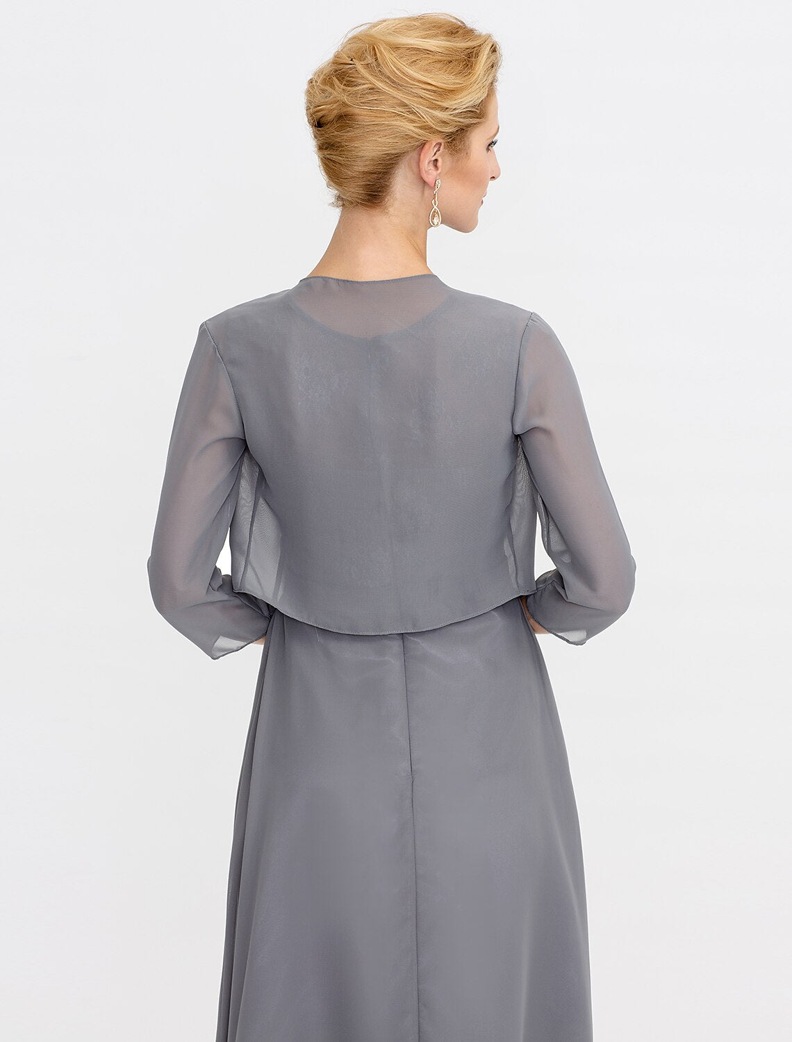 Aimishang A-Line Mother of the Bride Dress Fall Wedding Guest Dresses Plus Size Elegant Illusion Neck Tea Length Chiffon Corded Lace Sleeveless Wrap Included with Lace Pleats