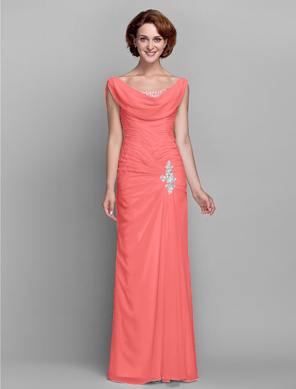 Aimishang Sheath / Column Mother of the Bride Dress Fall Wedding Guest Dresses Vintage Inspired Cowl Neck Floor Length Chiffon Sleeveless with Buttons Criss Cross Crystals