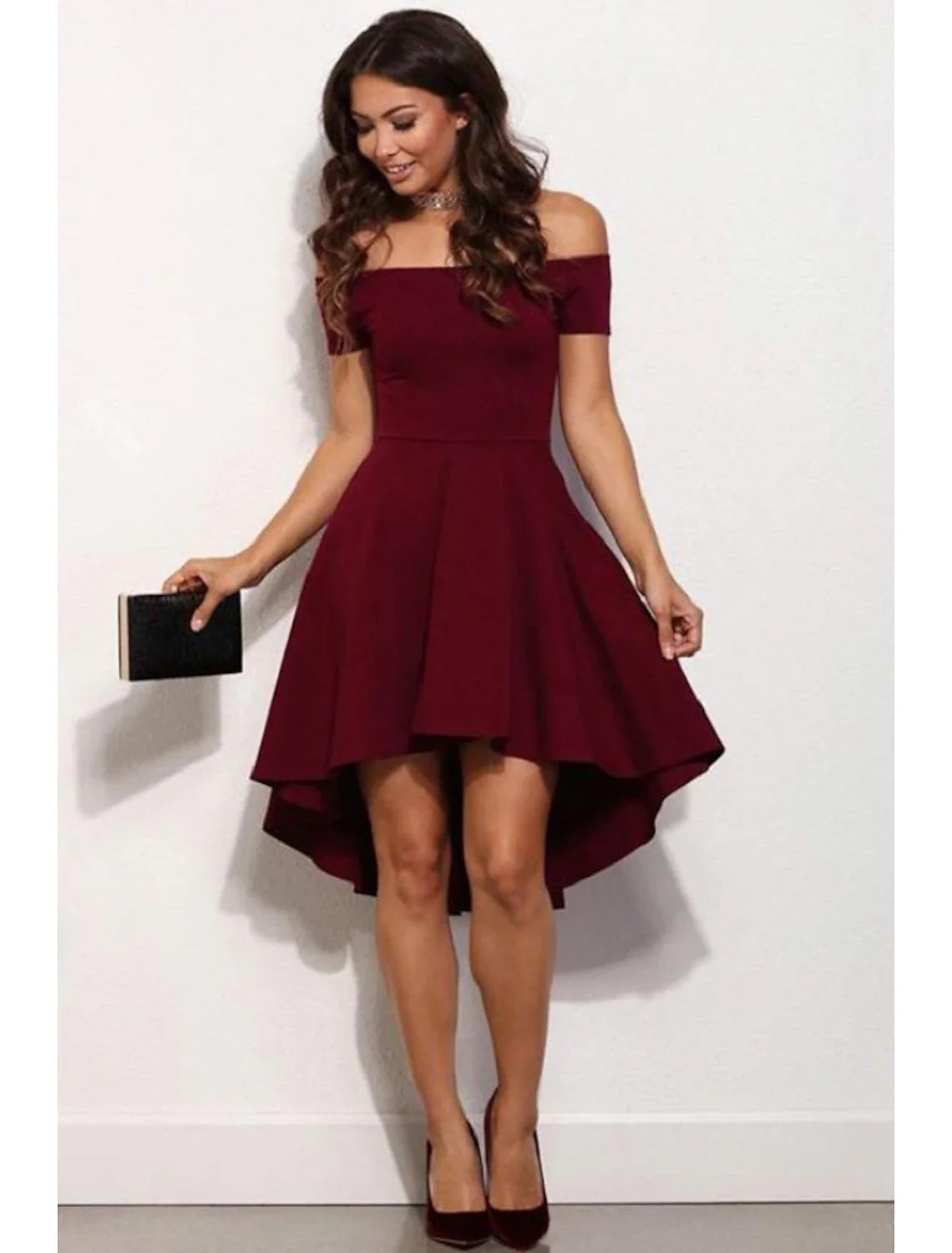 A-Line Cocktail Dresses Cute Dress Homecoming Graduation Short / Mini Short Sleeve Off Shoulder  Satin with Pure Color