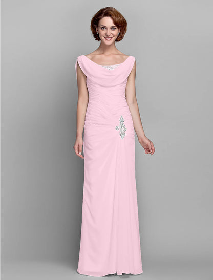 Aimishang Sheath / Column Mother of the Bride Dress Fall Wedding Guest Dresses Vintage Inspired Cowl Neck Floor Length Chiffon Sleeveless with Buttons Criss Cross Crystals