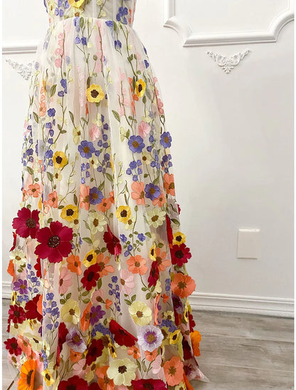 Wholesa A-Line Evening Gown Corsets Dress Formal Wedding Guest Floor Length Sleeveless Strapless Bridesmaid Dress Lace Backless with Embroidery Appliques