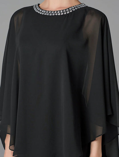 Aimishang  A-Line Mother of the Bride Dress Wedding Guest Plus Size Elegant Jewel Neck Floor Length Chiffon Sleeveless with Beading Fall