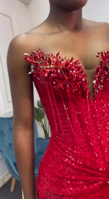 Modest Mermaid Sweetheart Red Sequin Formal Gown 20th Birthday Dress Prom Dresses 18th Birthday Outfits W0333