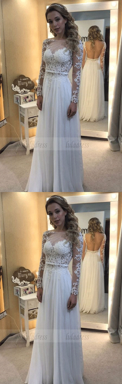 Lace Long-Sleeves Chic Simple Wedding Dress