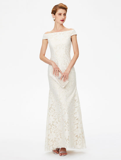 Aimishang Sheath / Column Mother of the Bride Dress Elegant Off Shoulder Floor Length Lace Short Sleeve No with Lace