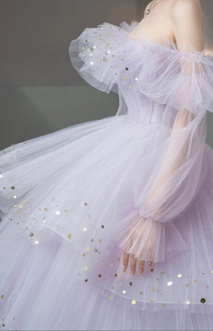 Light Purple Tulle Layers Ball Gown Princess Formal Dresses, Long Sweet 16 Dresses C2250