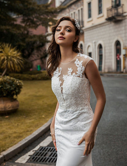 Wedding Bridal Gowns Jewel Neck Sleeveless Buttons Court Train Bridal Gowns