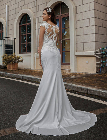 Wedding Bridal Gowns Jewel Neck Sleeveless Buttons With Train Bridal Dresses